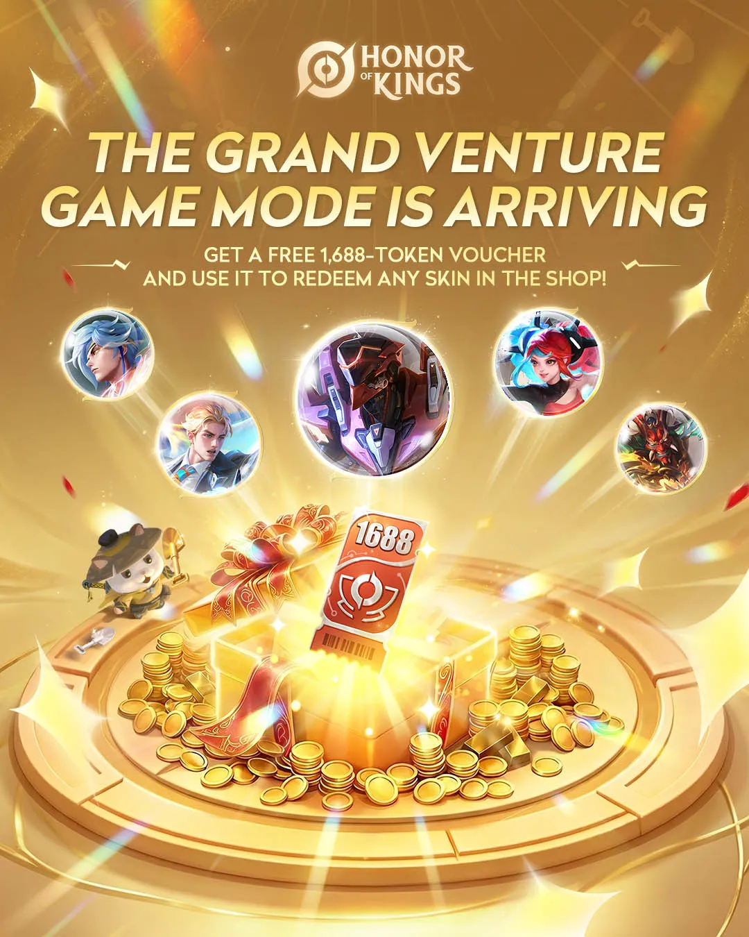 The Grand Venture rewards — a free 1,688-Token Voucher redeemable for any skin
